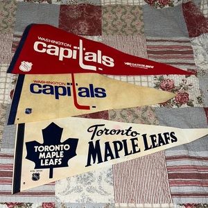 3 NHL 1970 pennants Washington capitals & Toronto Maple leafs Datsun bmw